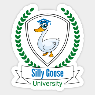 Silly Goose University - Cartoon Goose Design With Green Details Sticker